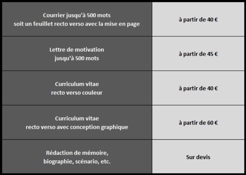 Tarifs écrivain public Tarifs écrivain public