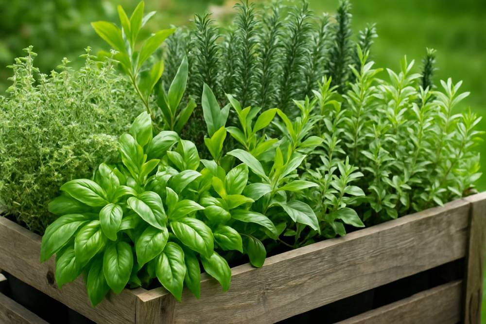 Herbes aromatiques en jardinières